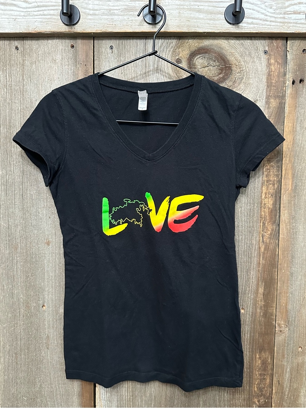 St. John Brewers Bella Canvas LOVE Graphic Fitted V-neck Top in Black Size Small